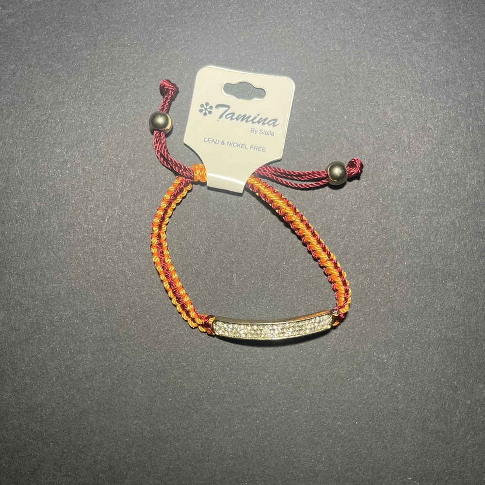 Tamina By Stella Bracelet‎  orange red braided bracelet with Gems, adjustable